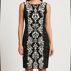 NYDJ Black and White Design Midi Dress